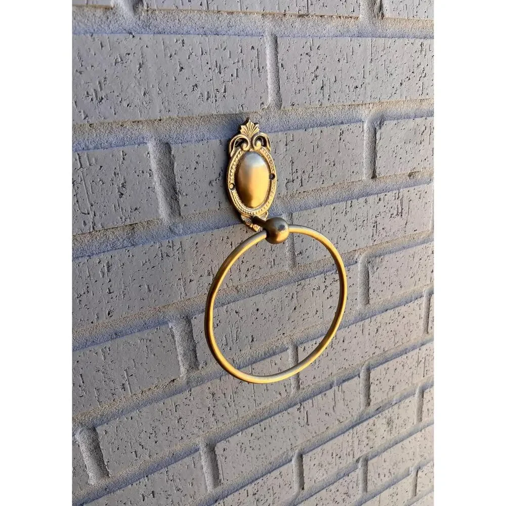 Antique Brass Towel Holder – Vintage Solid Brass Bathroom Accessory / Hardware